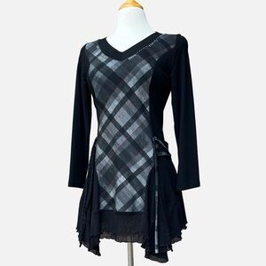 Dzhavael Couture Limited Edition Black Plaid Mini Dress Small